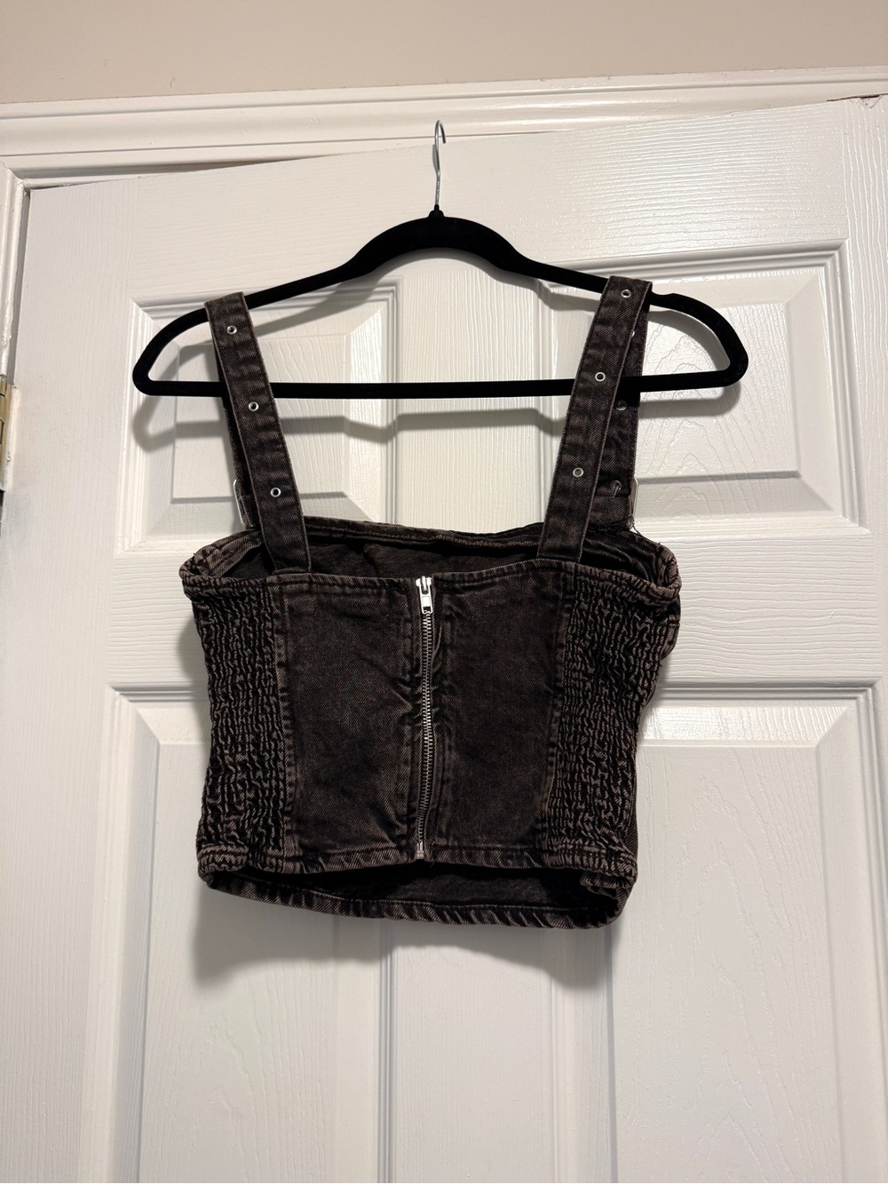 Zara Washed Black Denim Buckle Strap Crop Top - Picture 4 of 5